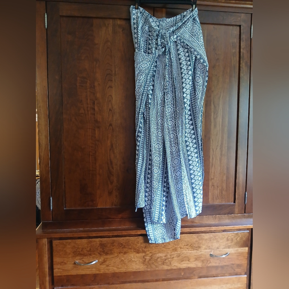 Patterned Cotton Wrap Pants